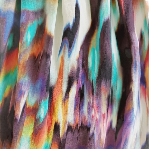 Bebe Colorful Smocked Silk Blouse Women Size S - Picture 3 of 8